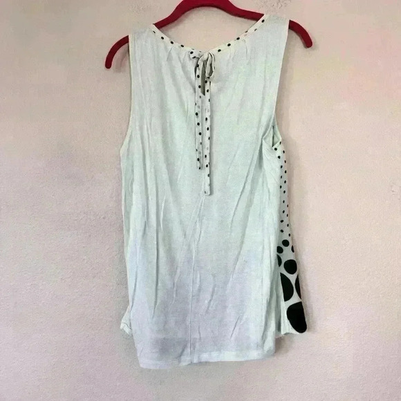 ELLE Sleeveless Blouse Sz M Pastel Mint Green Black Polka Dot Tie Back Tank Top - Picture 8 of 9